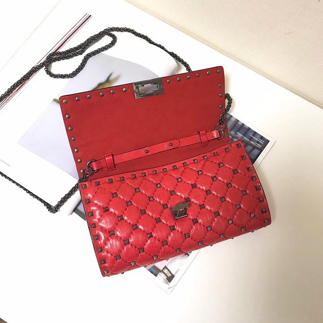 Valentino original lambskin rockstud spike crossbody bag 0137 red