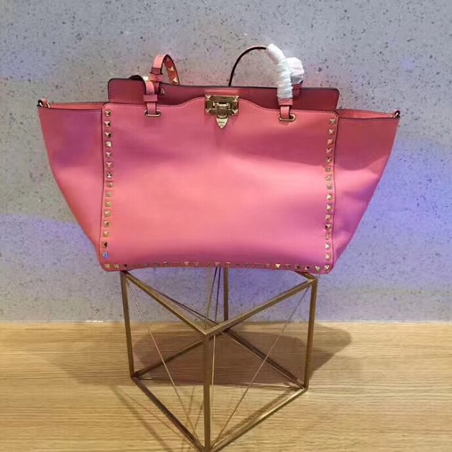 Valentino original smooth calfskin rockstud large tote bag 0970 pink