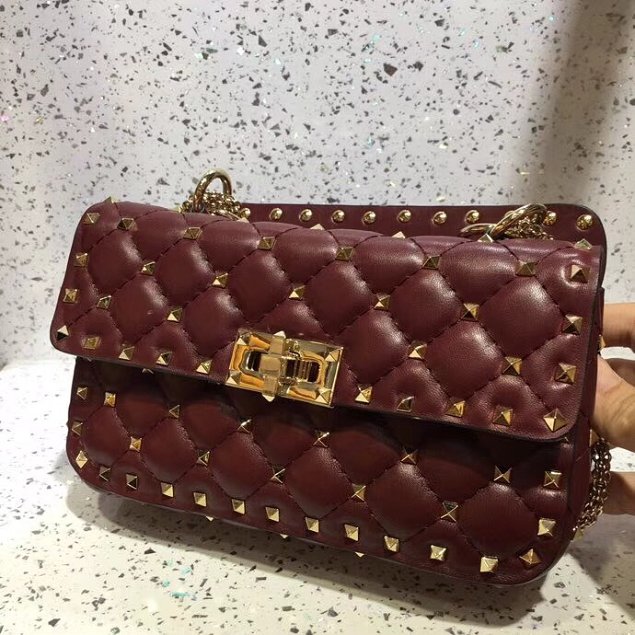 Valentino original lambskin rockstud small chain bag 0123 burgundy