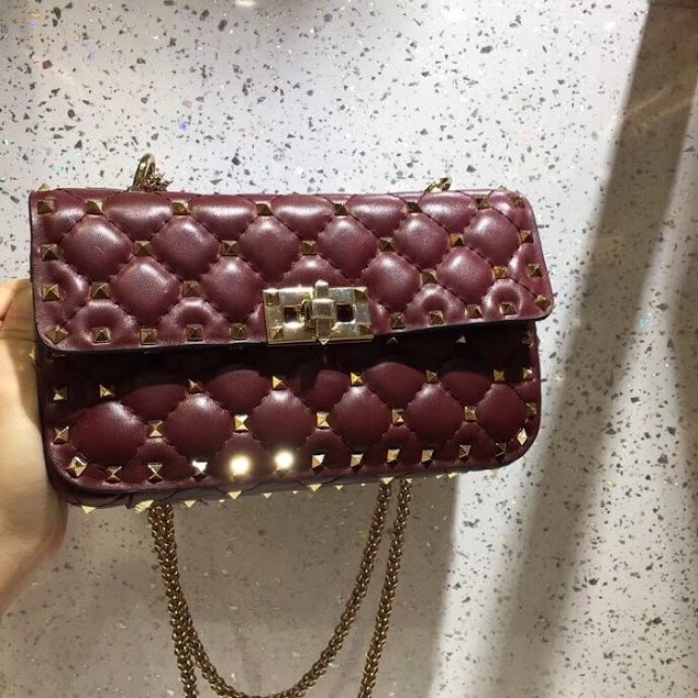 Valentino original lambskin rockstud small chain bag 0123 burgundy