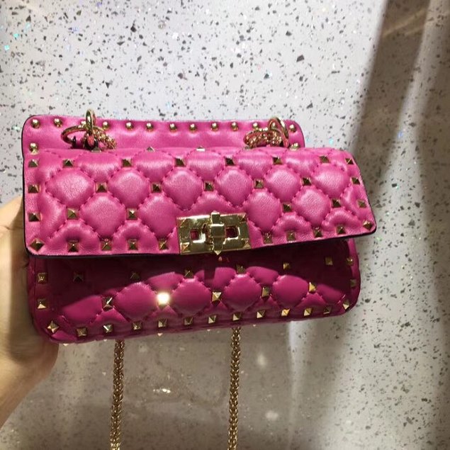 Valentino original lambskin rockstud small chain bag 0123 rose red