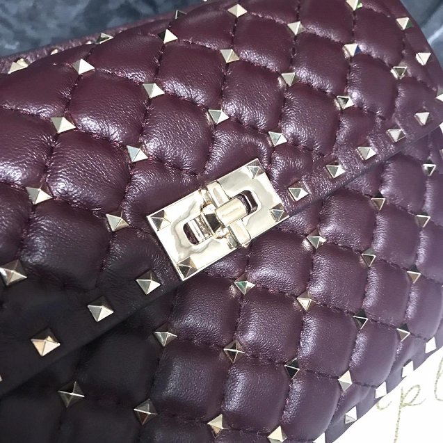 Valentino original lambskin rockstud medium chain bag 0122 burgundy