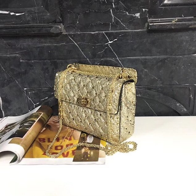 Valentino original aged lambskin rockstud medium chain bag 0122 shiny gold