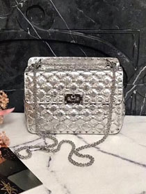 Valentino original aged lambskin rockstud medium chain bag 0122 silver