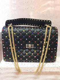 Valentino original lambskin multi-rockstud large chain bag 0121 black