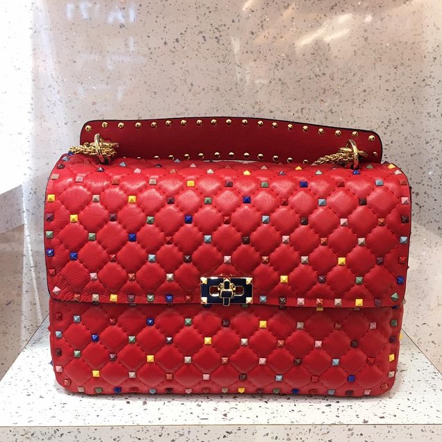 Valentino original lambskin multi-rockstud large chain bag 0121 red