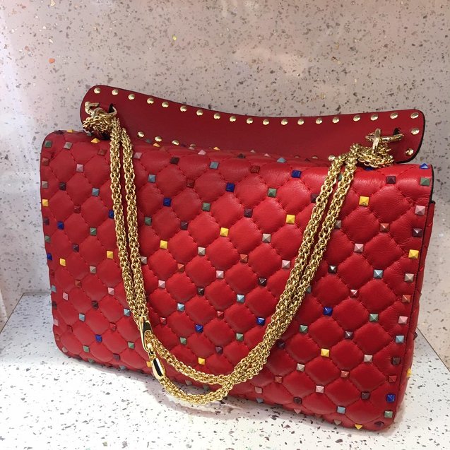 Valentino original lambskin multi-rockstud large chain bag 0121 red