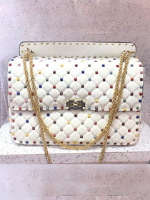 Valentino original lambskin multi-rockstud large chain bag 0121 white