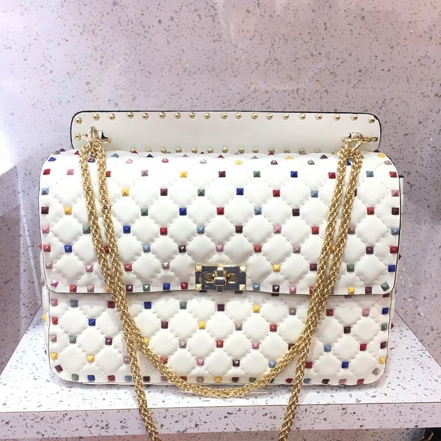 Valentino original lambskin multi-rockstud large chain bag 0121 white