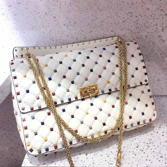 Valentino original lambskin multi-rockstud large chain bag 0121 white