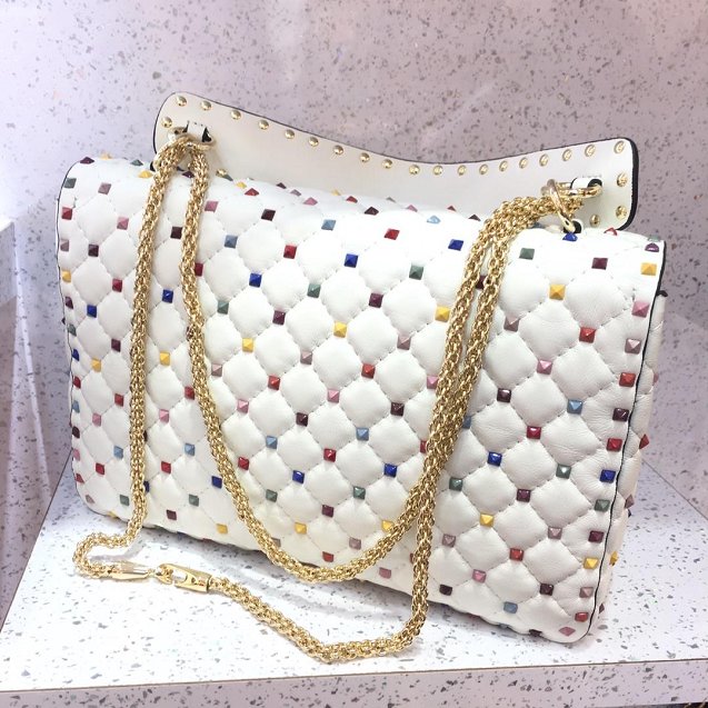 Valentino original lambskin multi-rockstud large chain bag 0121 white