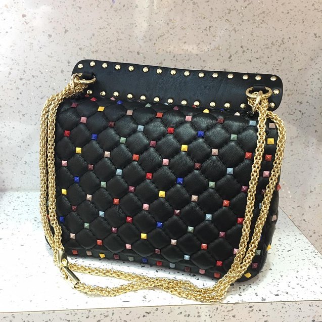 Valentino original lambskin multi-rockstud medium chain bag 0122 black