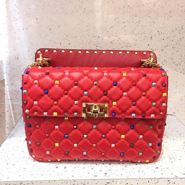 Valentino original lambskin multi-rockstud medium chain bag 0122 red