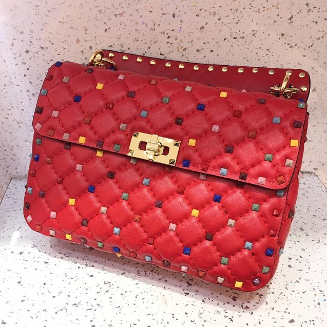 Valentino original lambskin multi-rockstud medium chain bag 0122 red