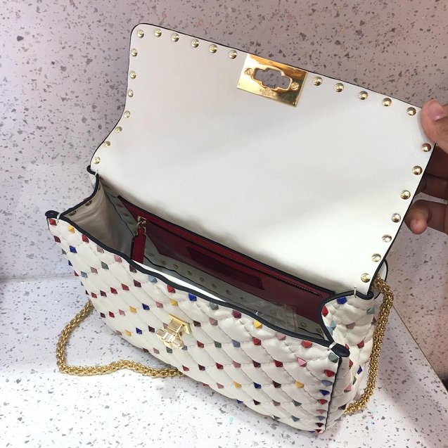 Valentino original lambskin multi-rockstud medium chain bag 0122 white