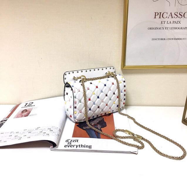 Valentino original lambskin multi-rockstud small chain bag 0123 white