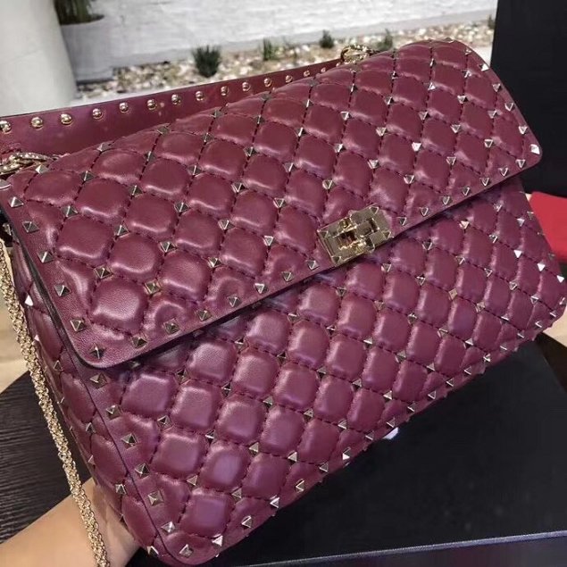 Valentino original lambskin rockstud large chain bag 0121 burgundy