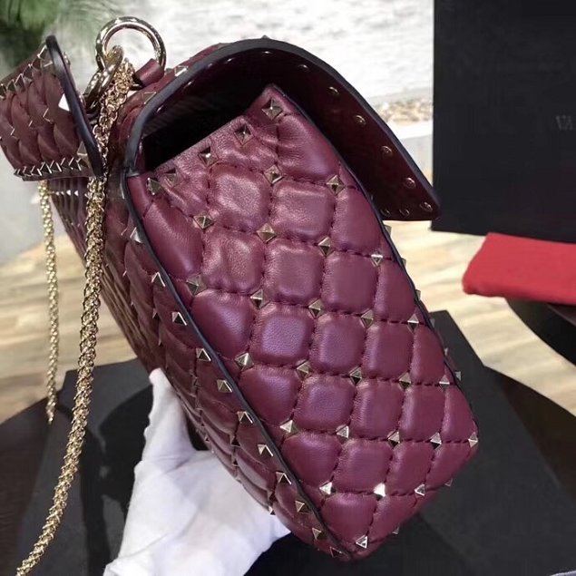 Valentino original lambskin rockstud large chain bag 0121 burgundy