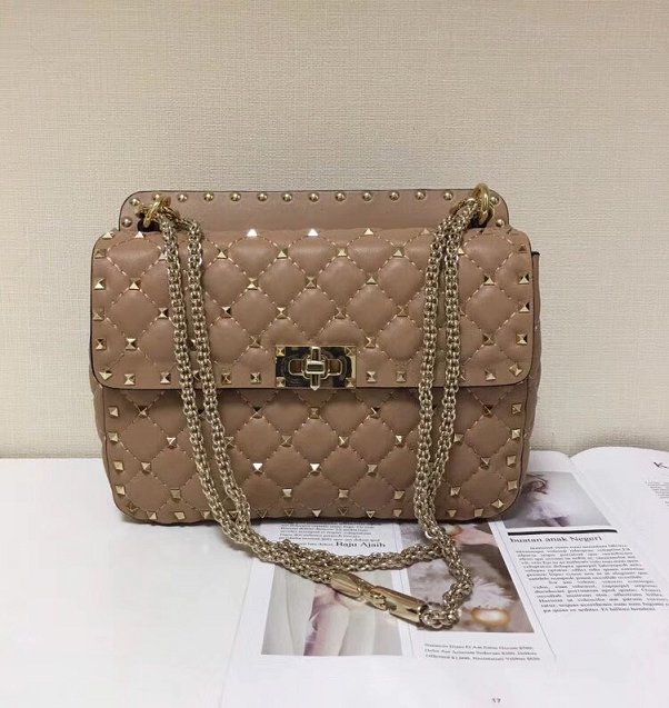 Valentino original lambskin rockstud medium chain bag 0122 apricot