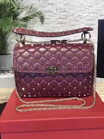 Valentino original lambskin rockstud medium chain bag 0122 burgundy