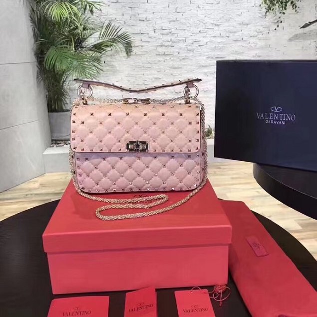 Valentino original lambskin rockstud medium chain bag 0122 pink