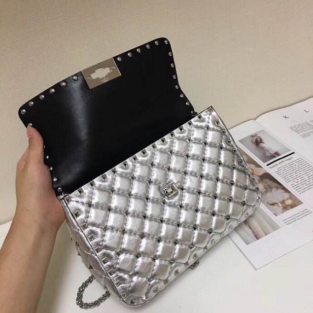 Valentino original lambskin rockstud medium chain bag 0122 silver