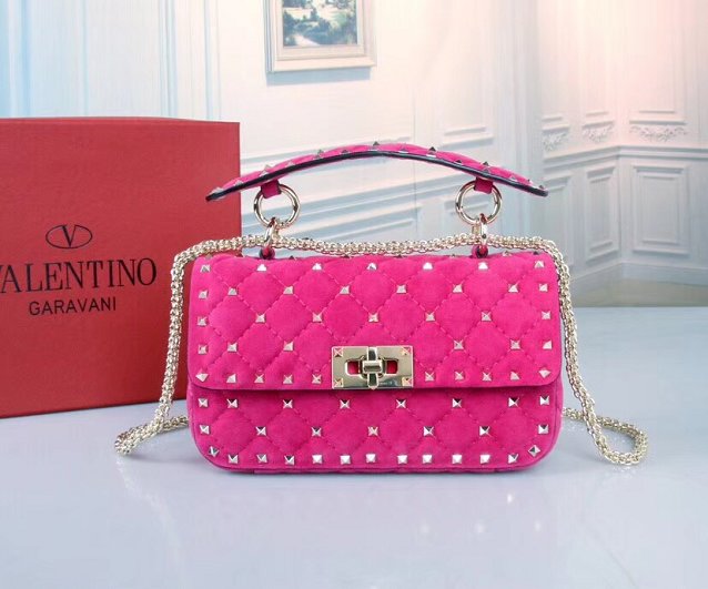 Valentino original suede rockstud small chain bag 0123 rose red