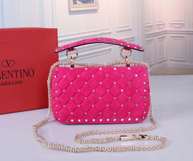 Valentino original suede rockstud small chain bag 0123 rose red