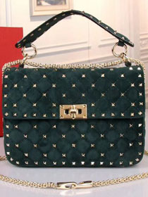 Valentino original suede rockstud large chain bag 0121 blackish green