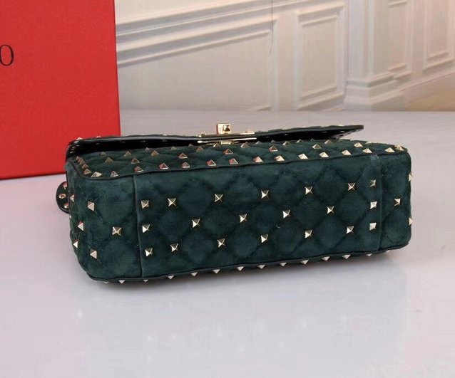 Valentino original suede rockstud large chain bag 0121 blackish green