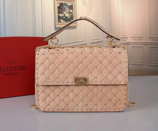 Valentino original suede rockstud medium chain bag 0121 apricot