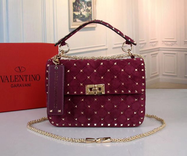 Valentino original suede rockstud medium chain bag 0122 purple