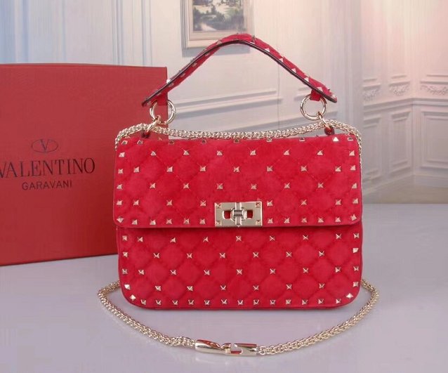 Valentino original suede rockstud medium chain bag 0122 red