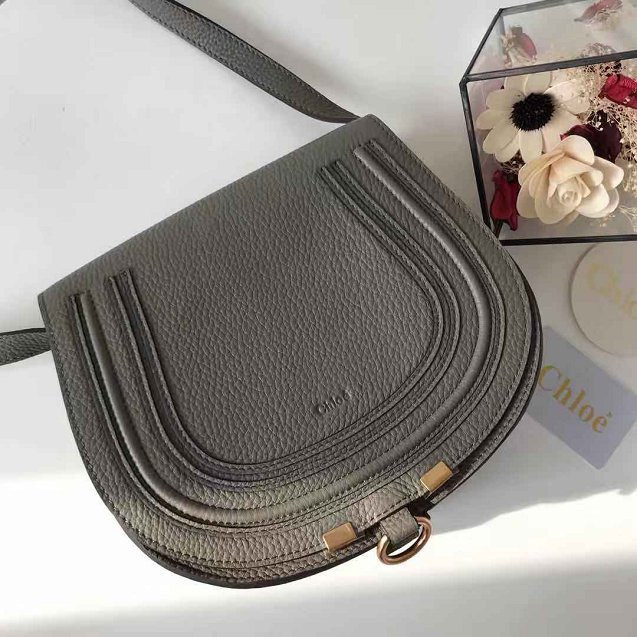 Chloe original calfskin large marcie crossbody saddle bag 2019 grey