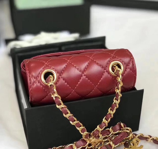 2019 CC original lambskin mini flap bag A35200 wine red