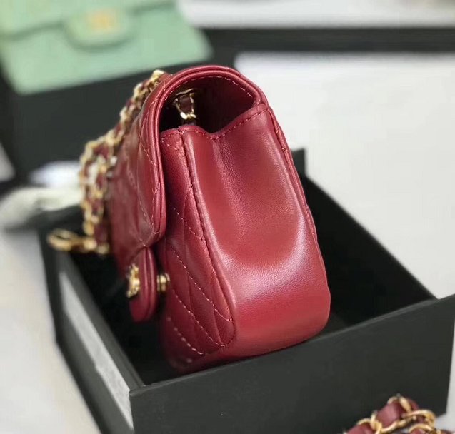 2019 CC original lambskin mini flap bag A35200 wine red