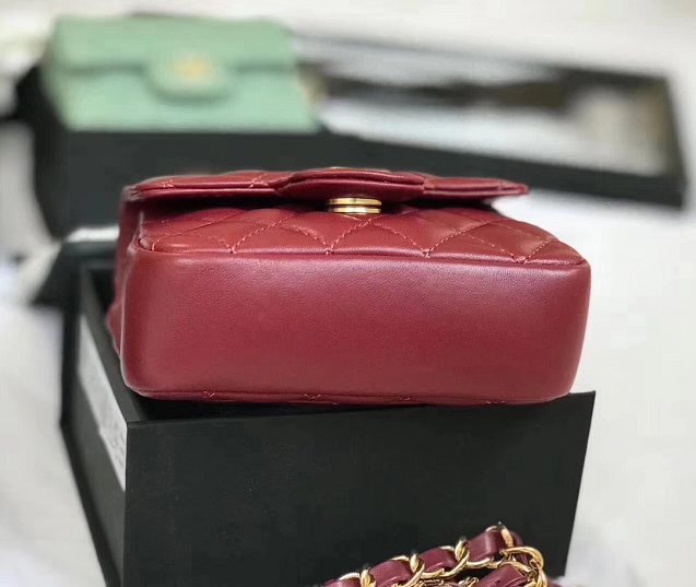 2019 CC original lambskin mini flap bag A35200 wine red