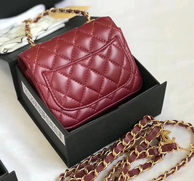 2019 CC original lambskin mini flap bag A35200 wine red