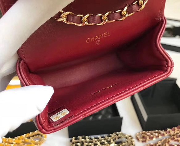 2019 CC original lambskin mini flap bag A35200 wine red