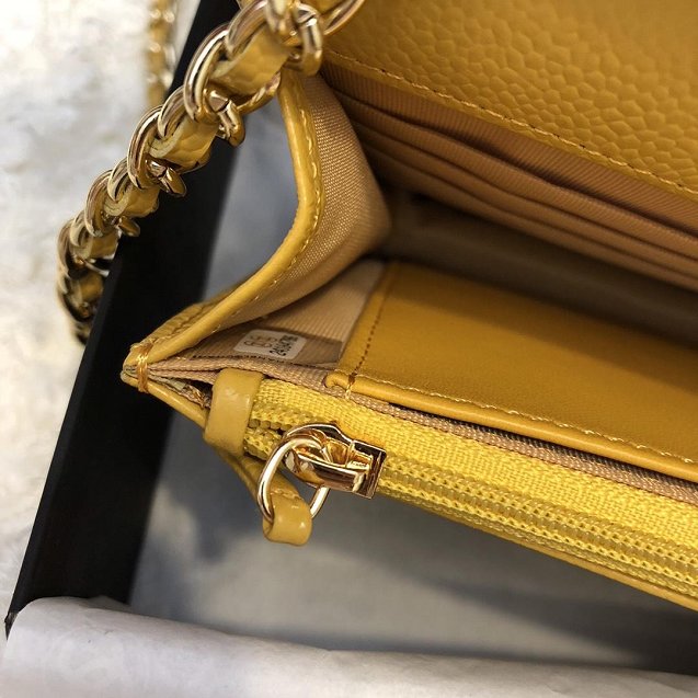 CC original grained calfskin wallet on chain 33814 yellow