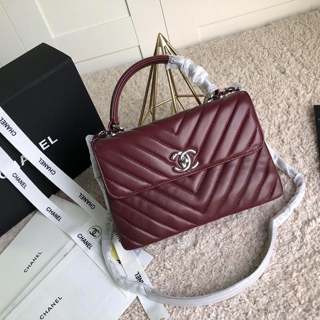 CC original lambskin top handle flap bag A92236-2 bordeaux