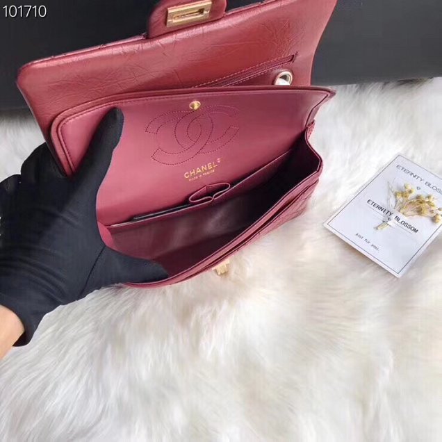 CC original aged calfskin 2.55 flap handbag A37586 wine red