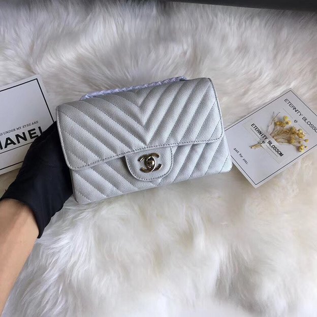 CC original grained calfskin small flap bag A69900-3 silver