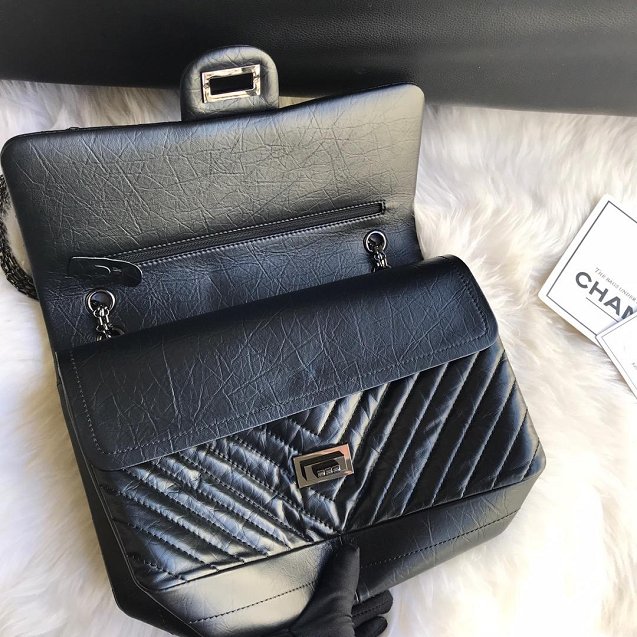 CC original aged calfskin maxi 2.55 flap handbag A37590 black 