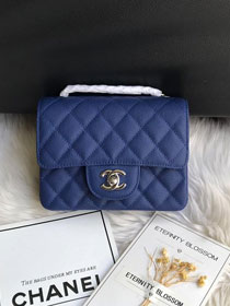 CC original grained calfskin super mini flap bag A35200 blue