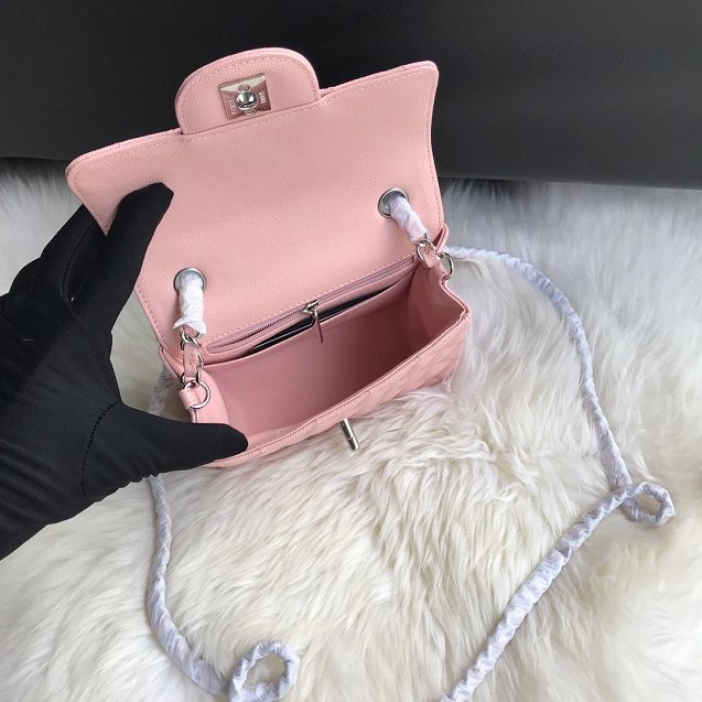 CC original grained calfskin super mini flap bag A35200 pink