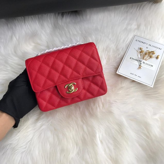 CC original grained calfskin super mini flap bag A35200 red