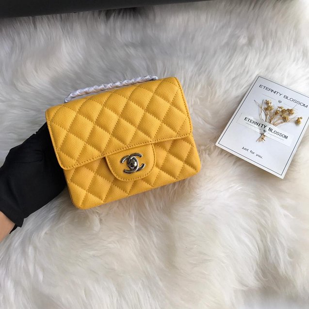 CC original grained calfskin super mini flap bag A35200 yellow