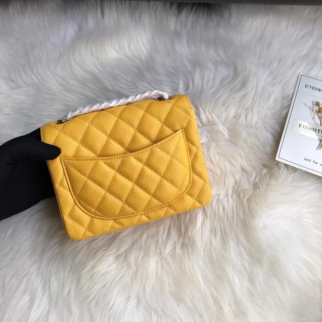 CC original grained calfskin super mini flap bag A35200 yellow