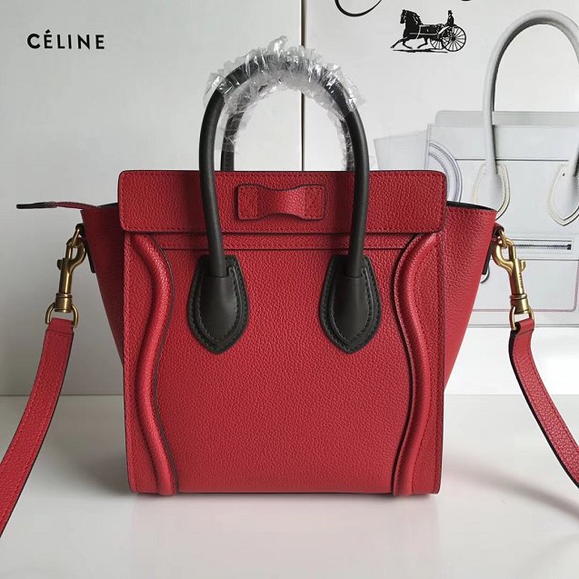 Celine original calfskin nano luggage bag 189243 red&black